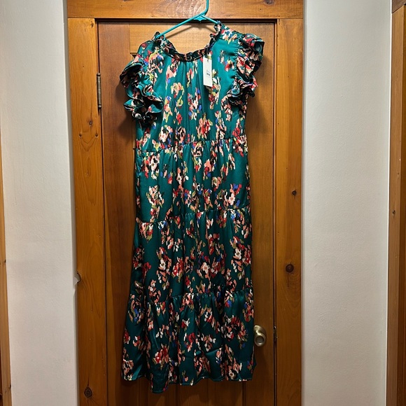 THML Dresses & Skirts - NWT THML maxi dress, emerald ruffle sleeve, size large